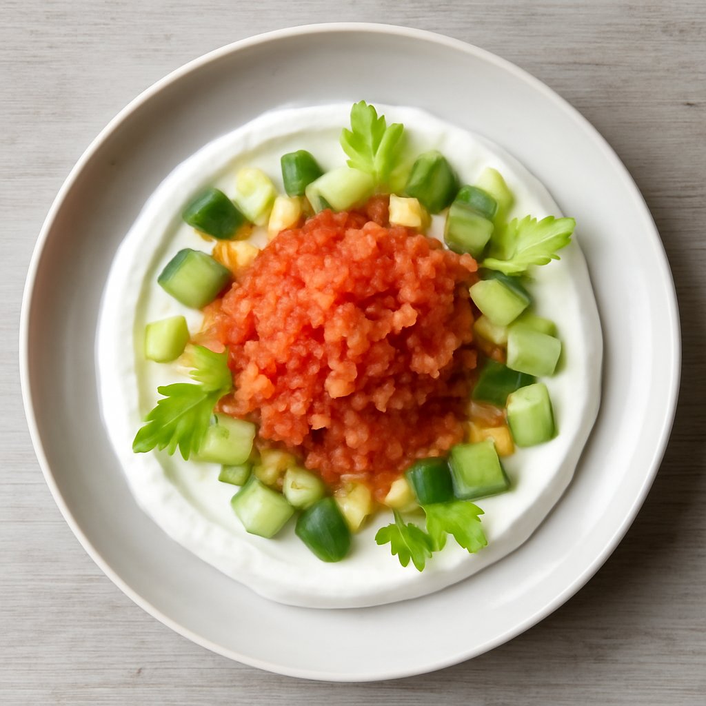Granita ai pomodorini con yogurt, sedano e cetrioli