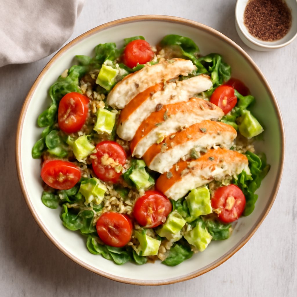 Insalata con quinoa, pollo e avocado