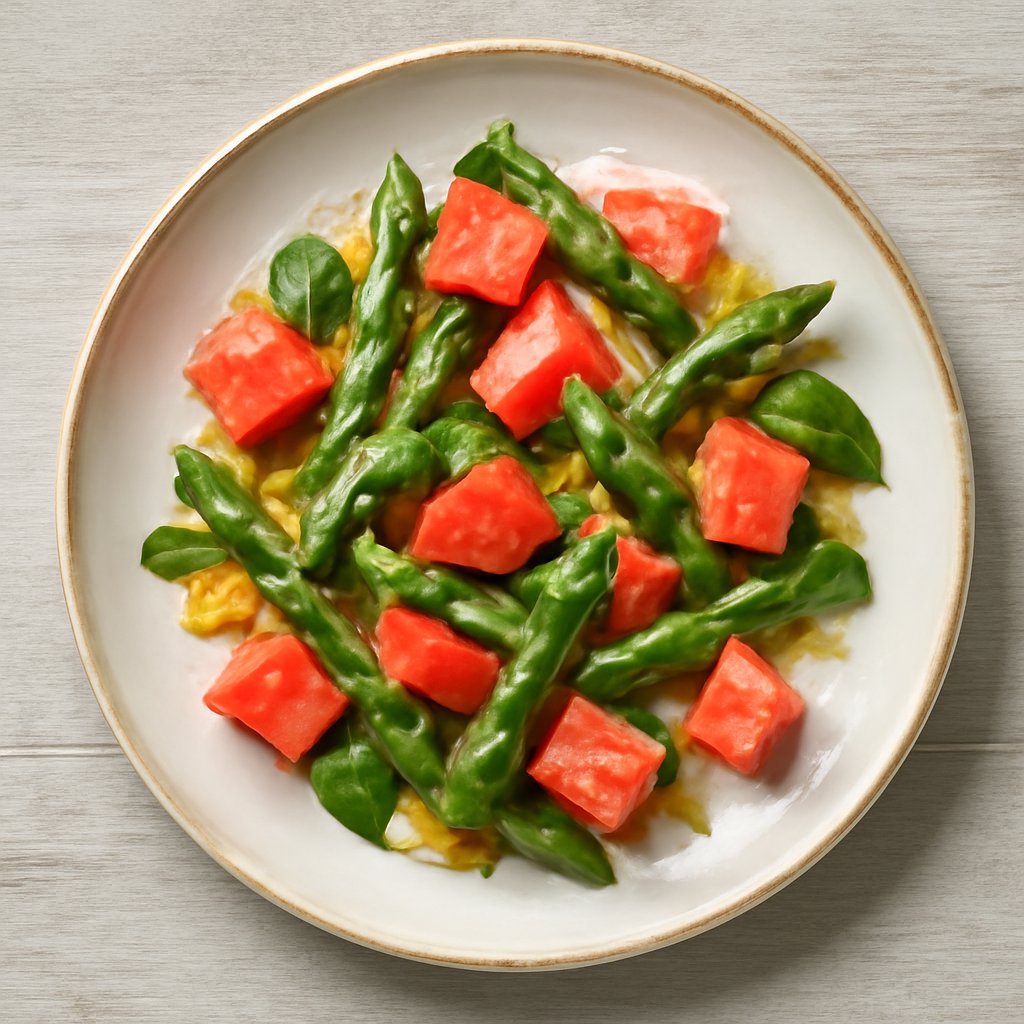 Insalata di anguria e asparagi con vinaigrette