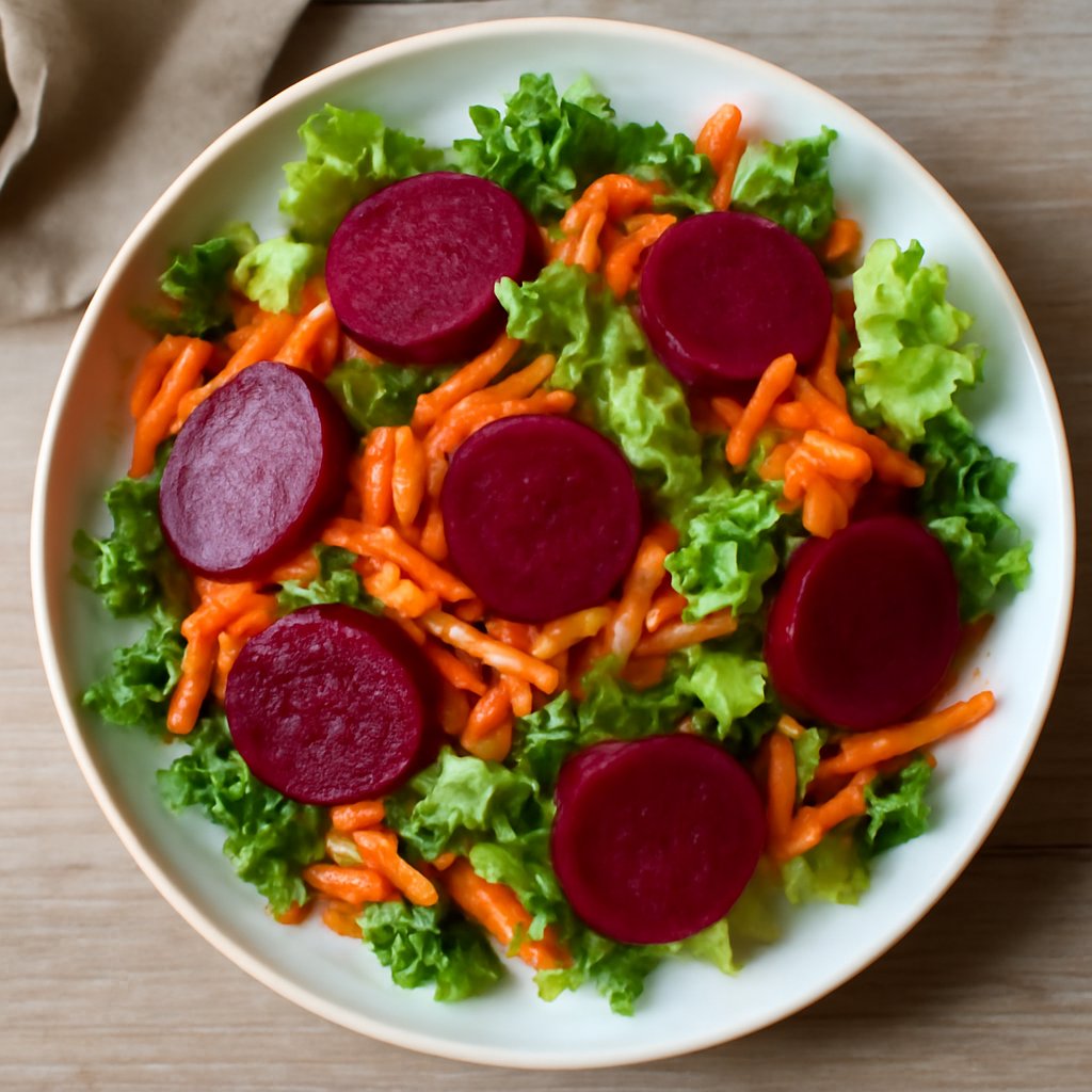 Insalata di barbabietole, lattuga e carote
