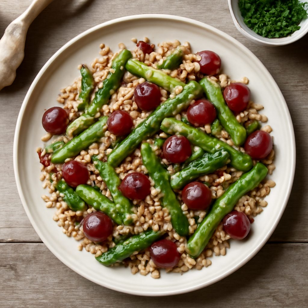 Insalata di cereali con asparagi e uva