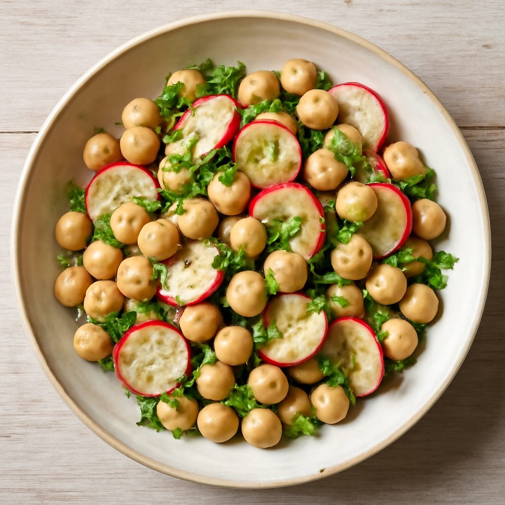 Insalata di cicerchie, ravanelli e vinaigrette alla senape