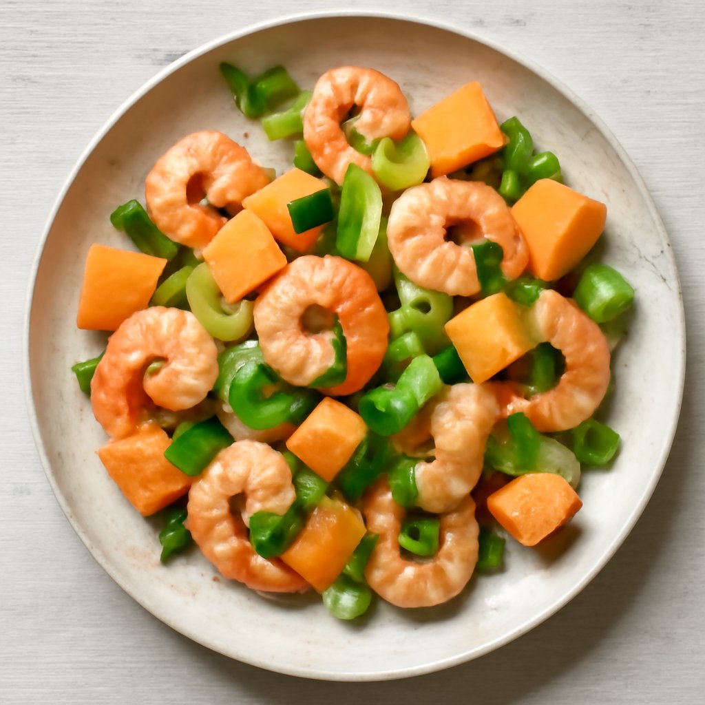 Insalata di  gamberi, sedano e melone