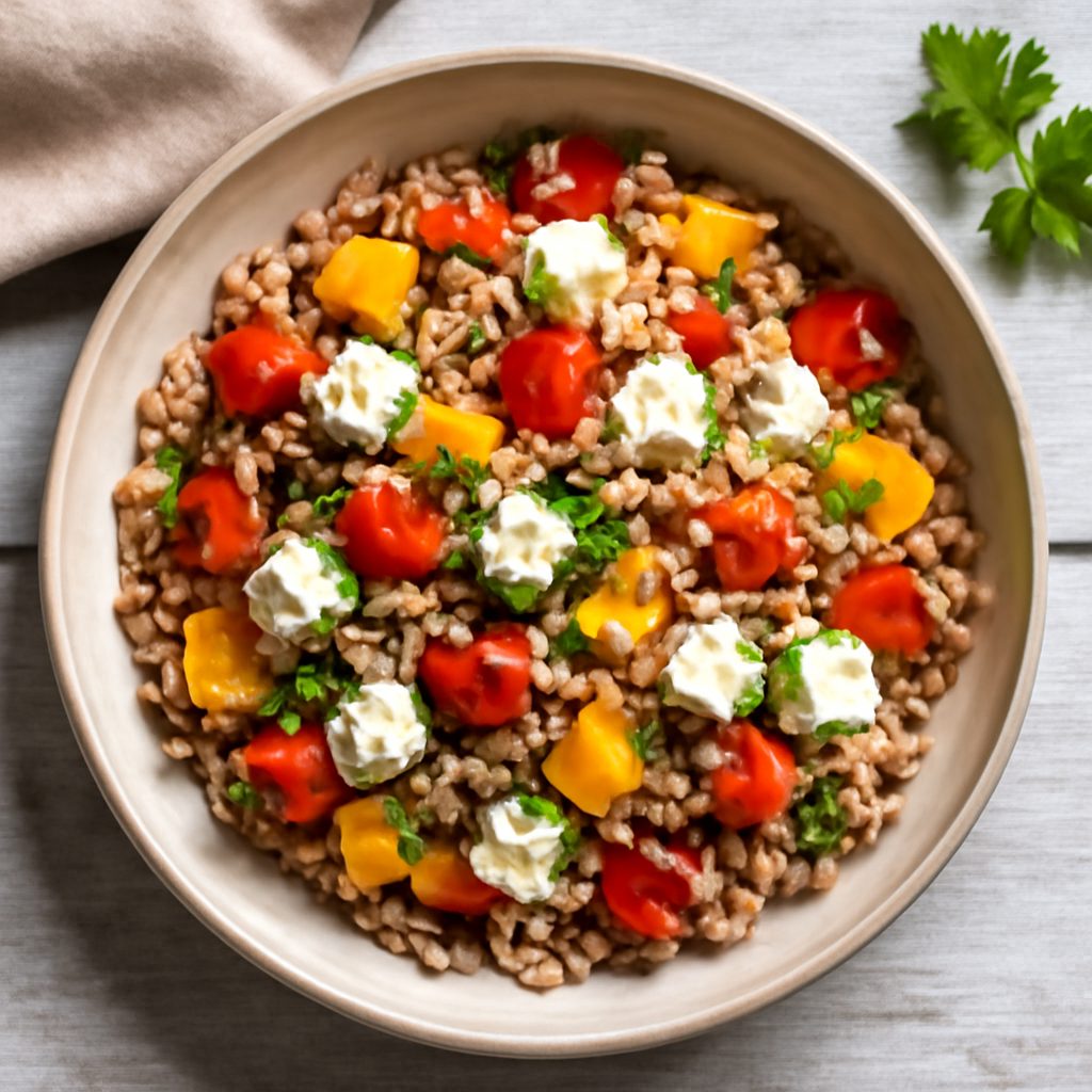 Insalata di grano saraceno con peperoni e Feta