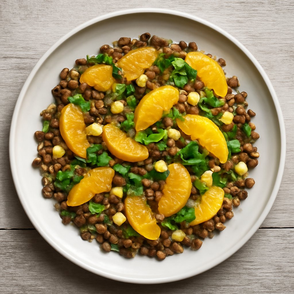 Insalata di lenticchie verdi, arance e zenzero