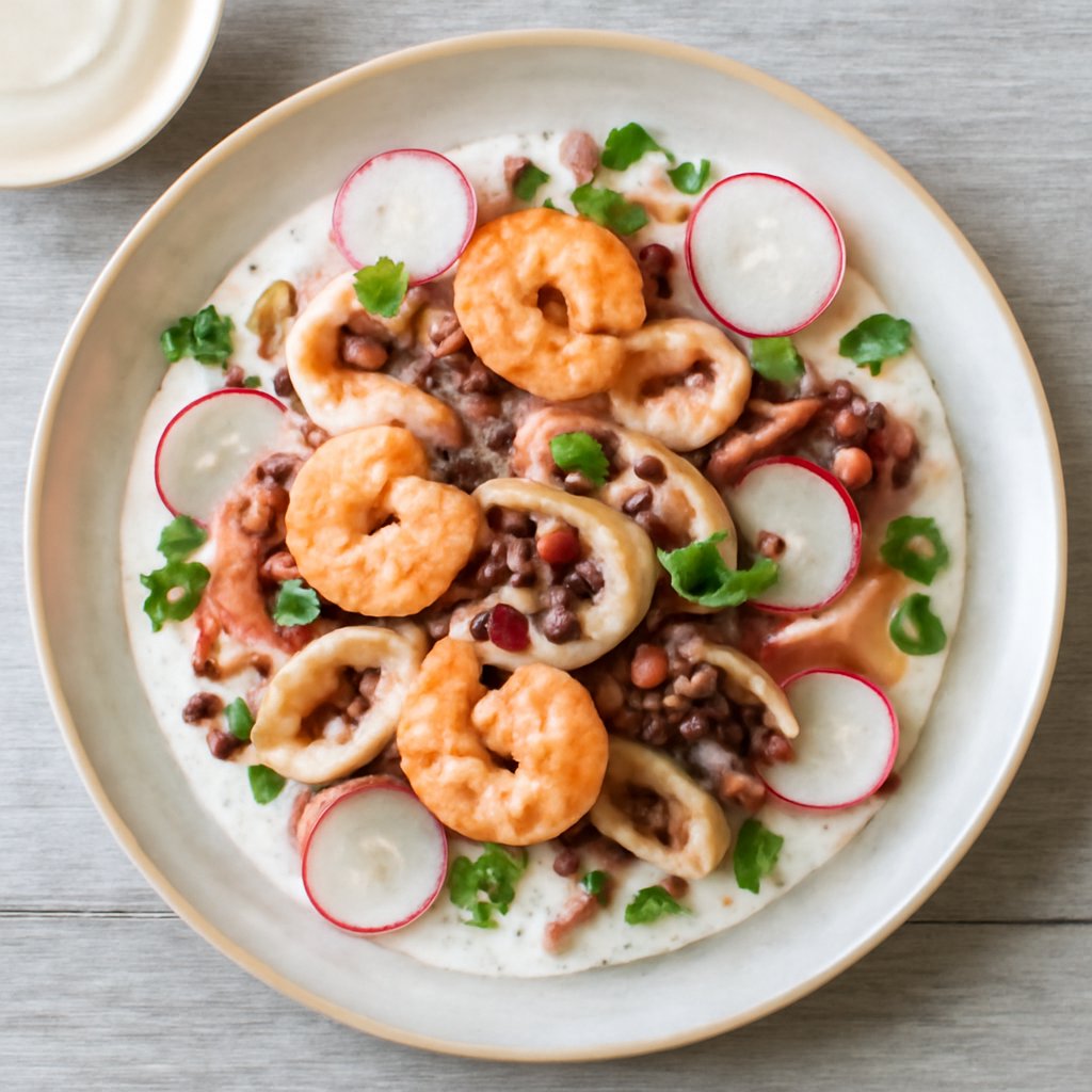 Insalata di mare con salsa allo yogurt e ravanelli