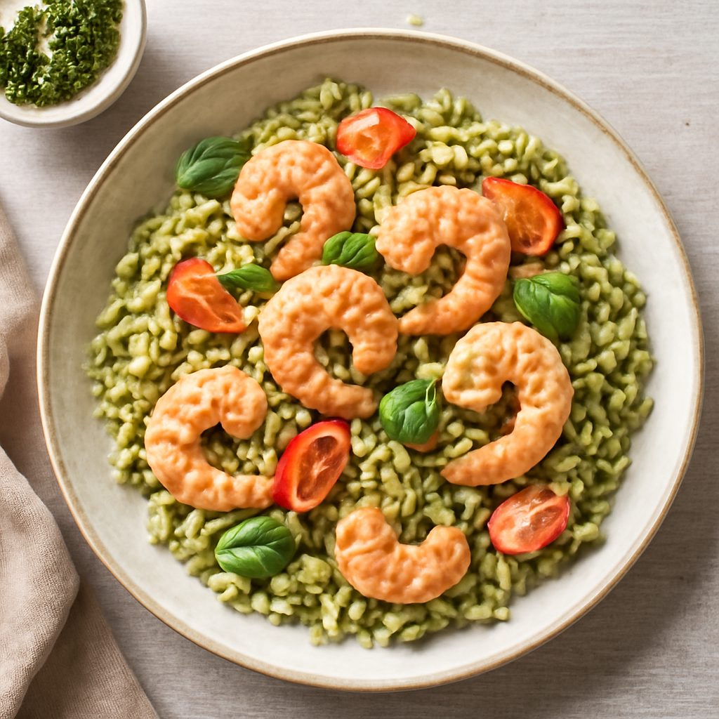 Insalata di orzo con pesto e gamberetti