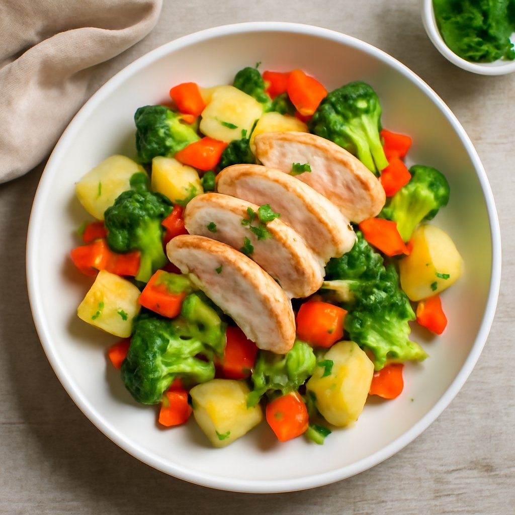 Insalata di patate e verdure con pollo