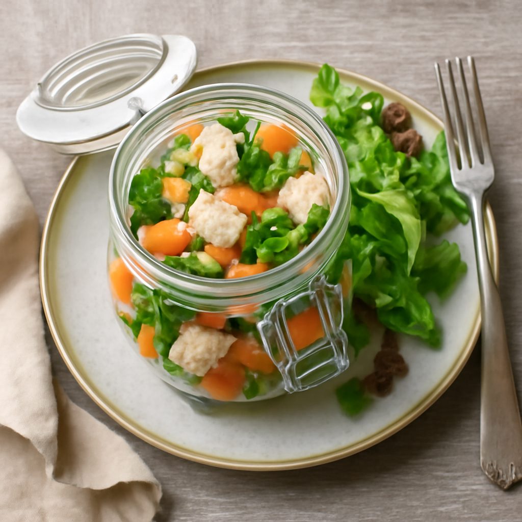 Insalata di pollo in vasetto con verdure