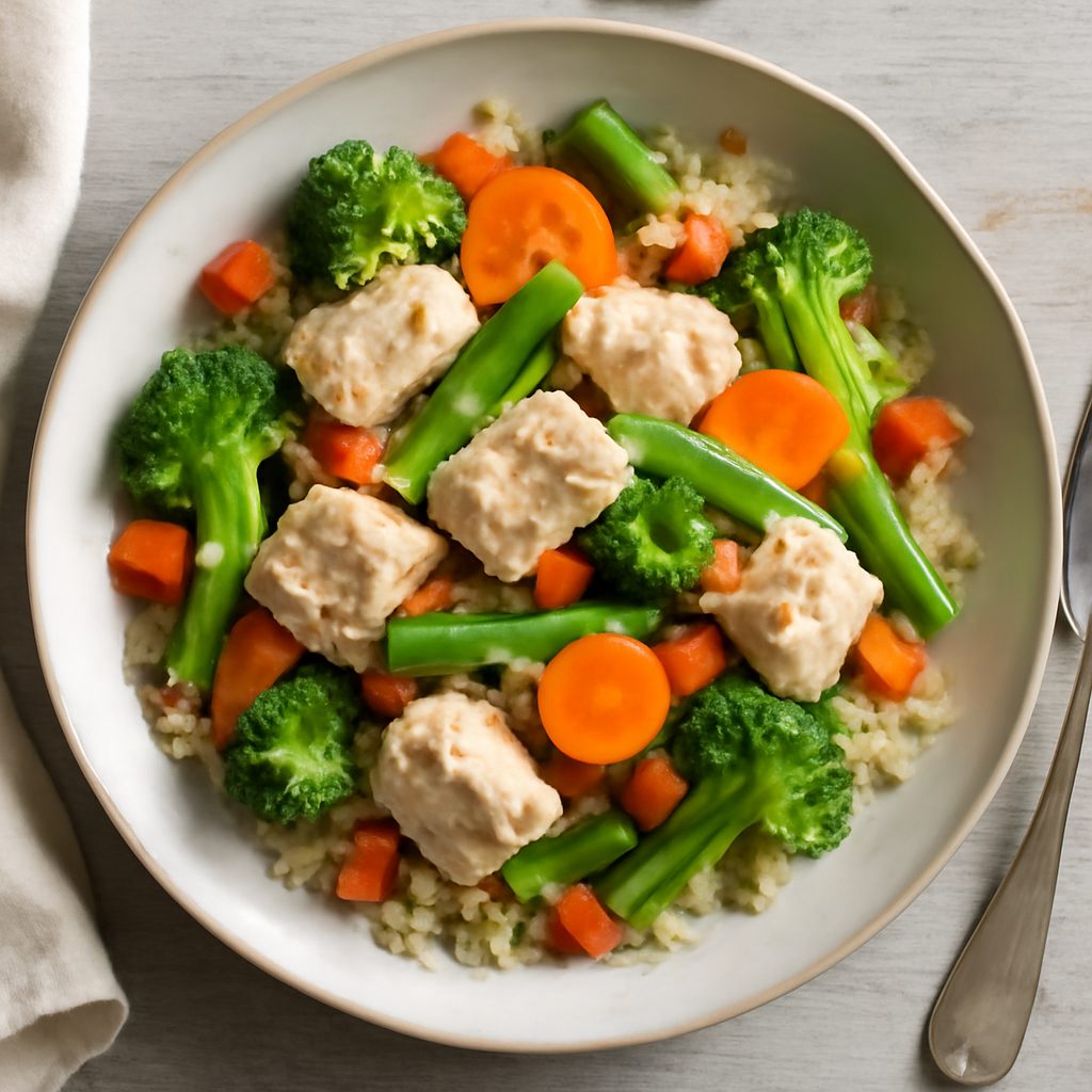 Insalata di pollo, quinoa e verdure al vapore