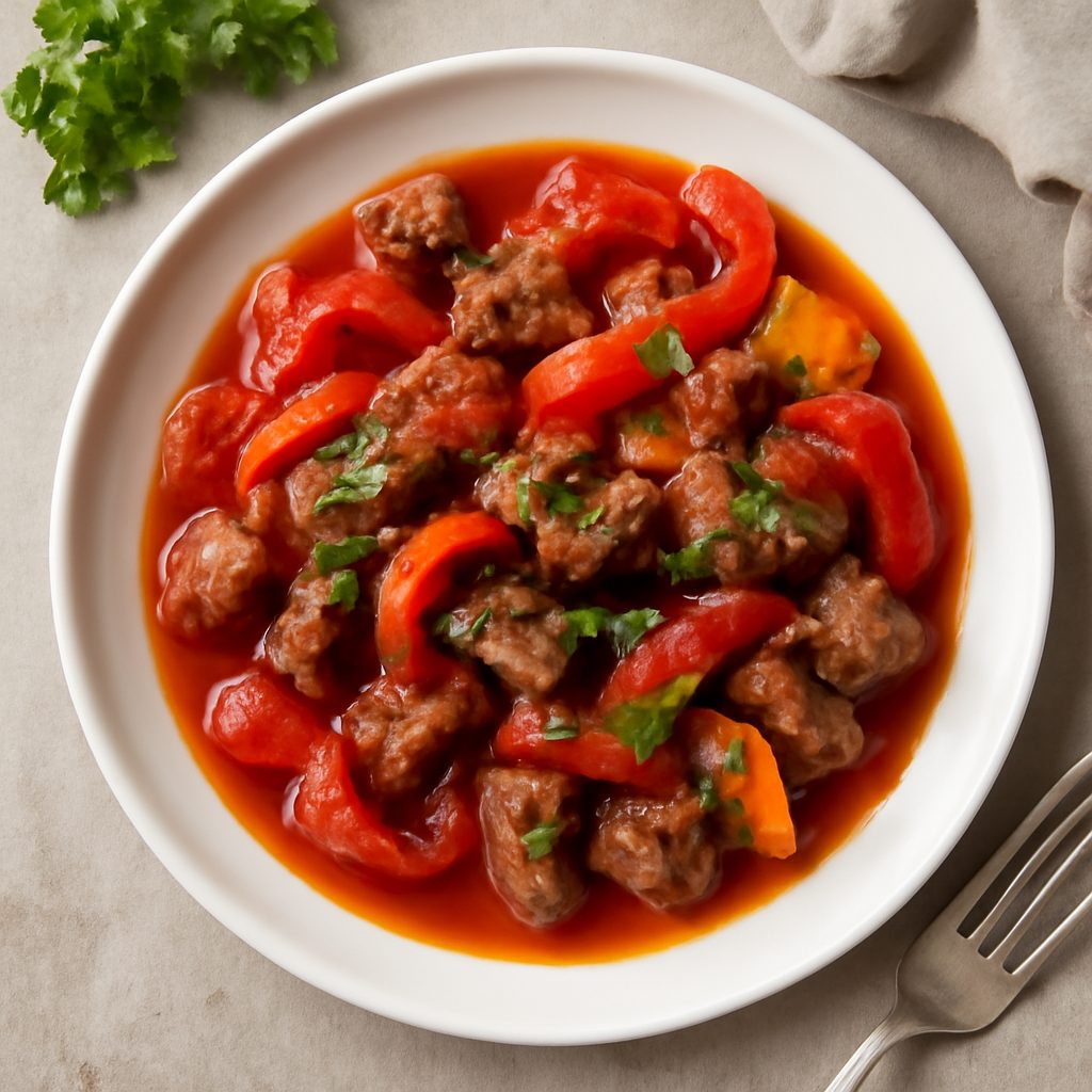 Manzo con peperoni in salsa piccante