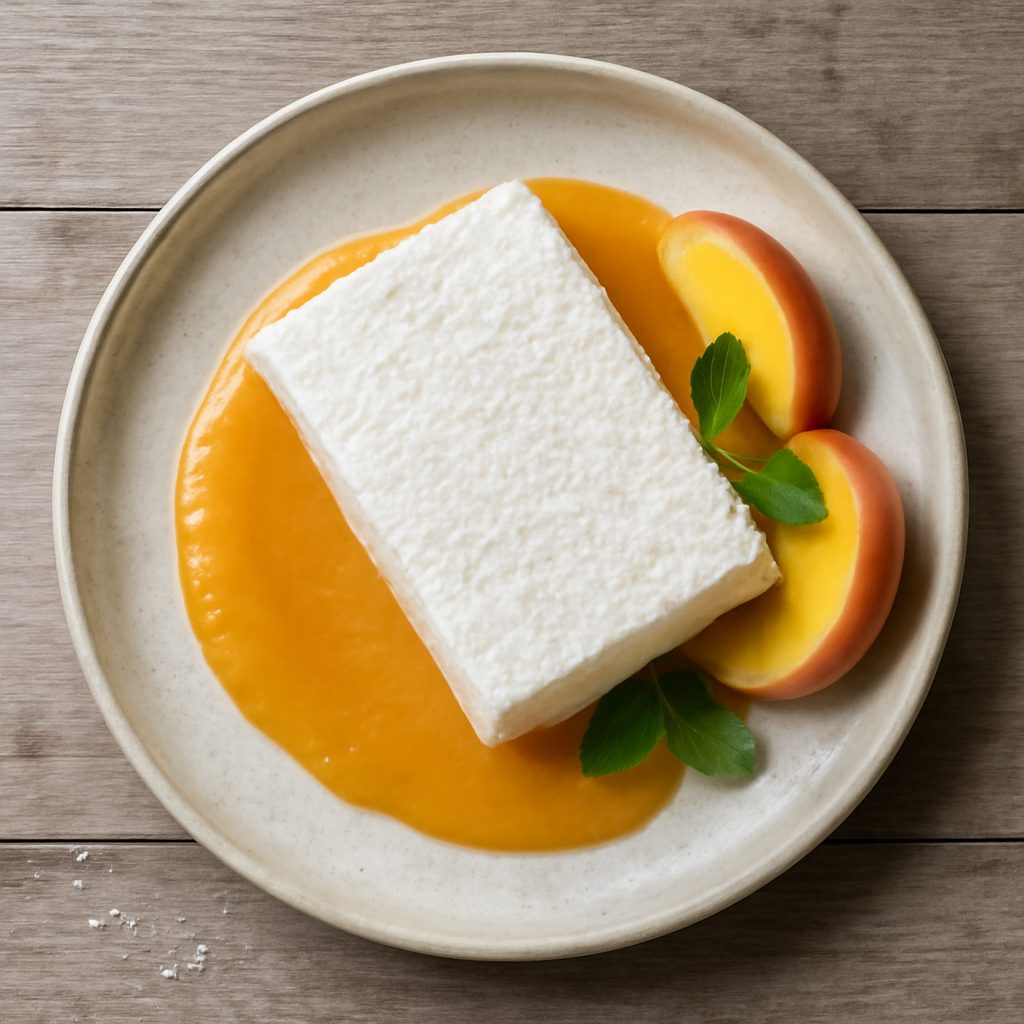 Mattonella al cocco con coulis di pesche (senza lattosio)