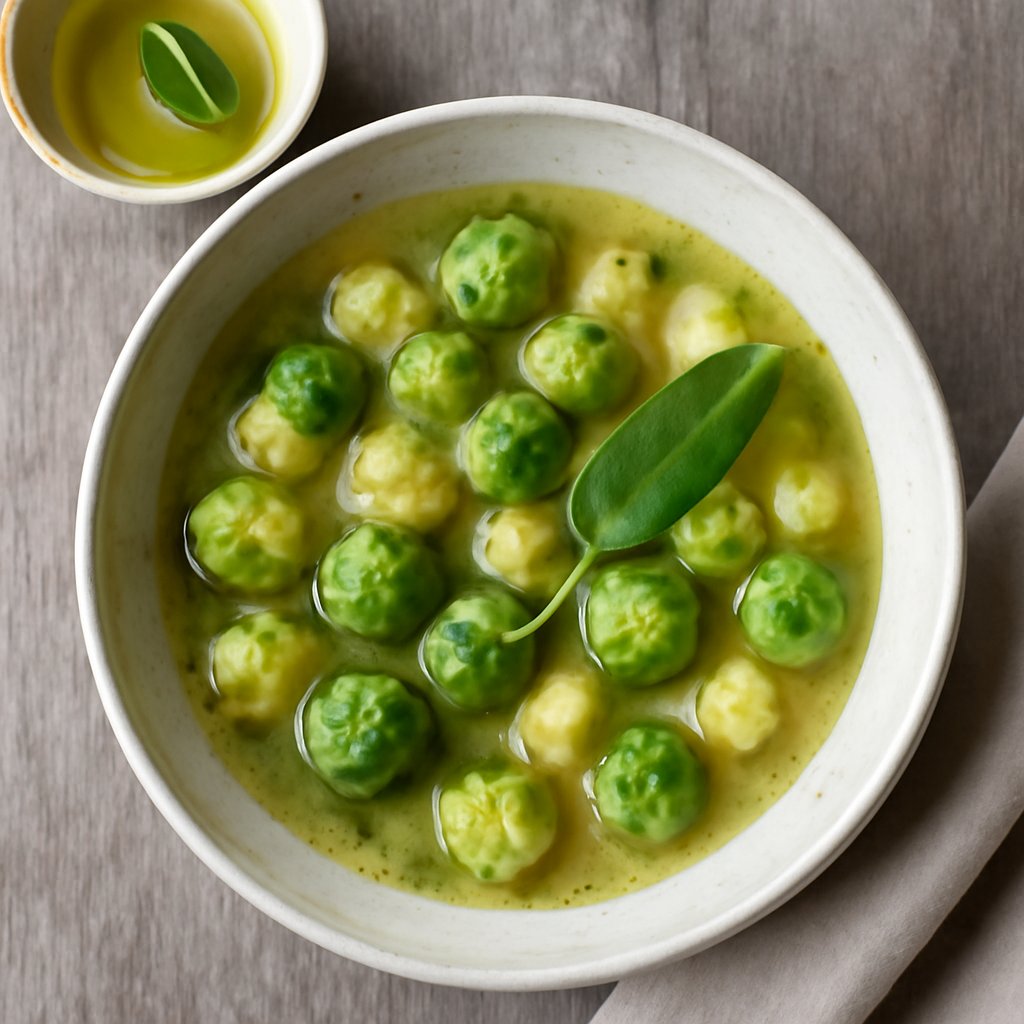 Minestra di cavoletti con olio alla salvia