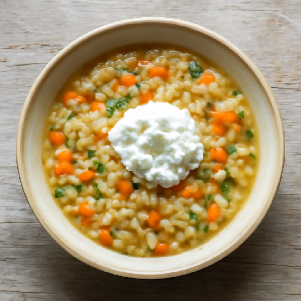 Minestrina di verdure e cereali con ricotta (7-9 mesi)