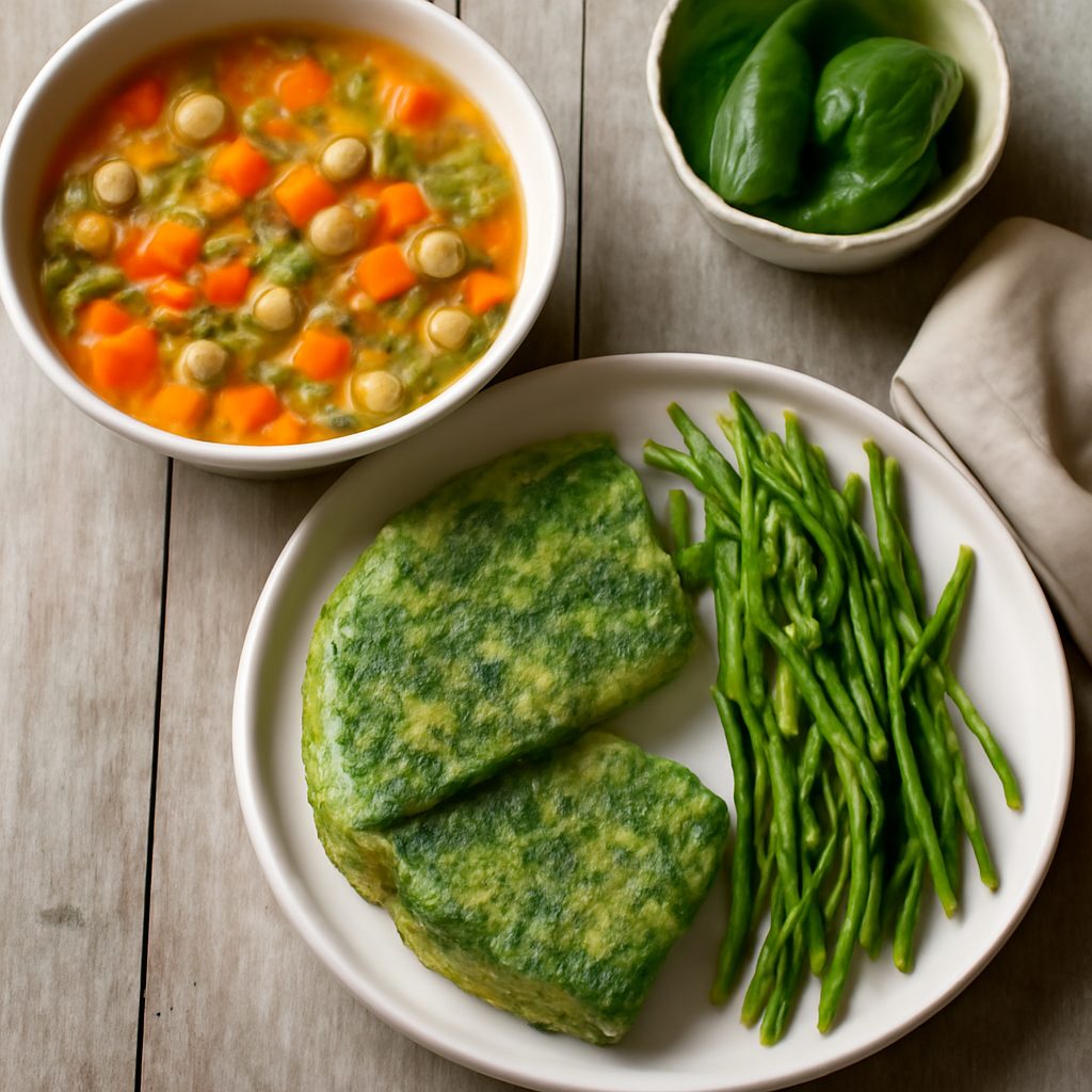 Minestrone leggero primaverile; frittata di spinaci e contorno asparagi selvatici