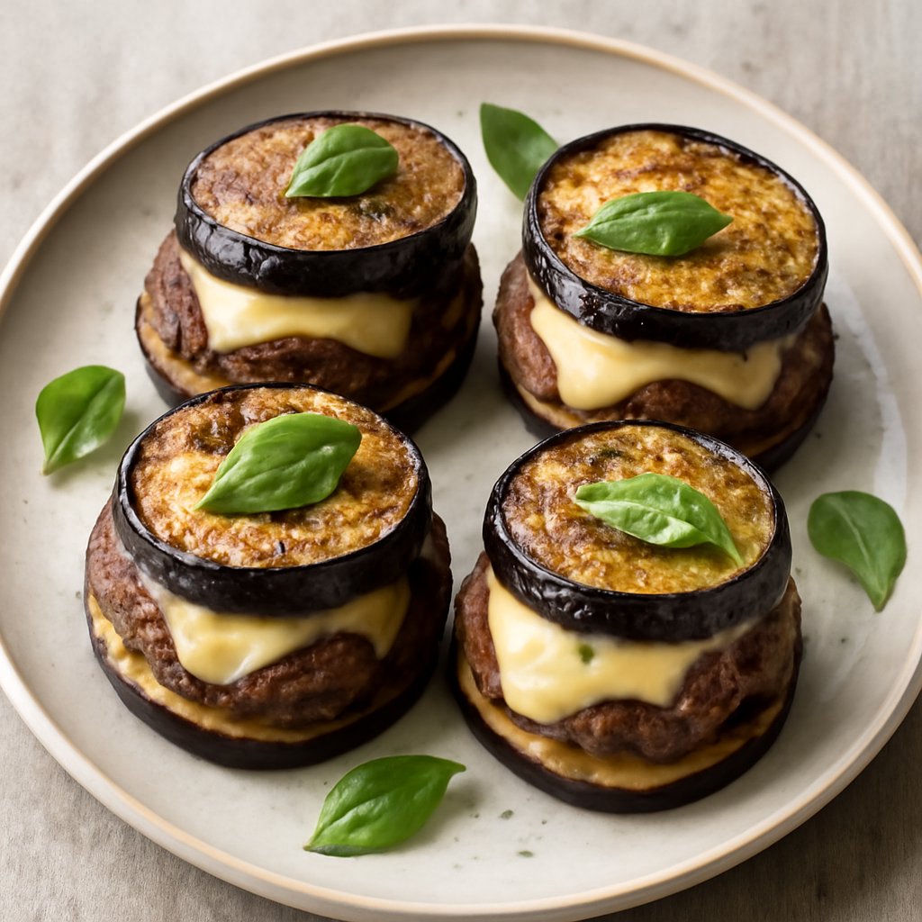 Mini burger di melanzane, manzo e formaggio filante
