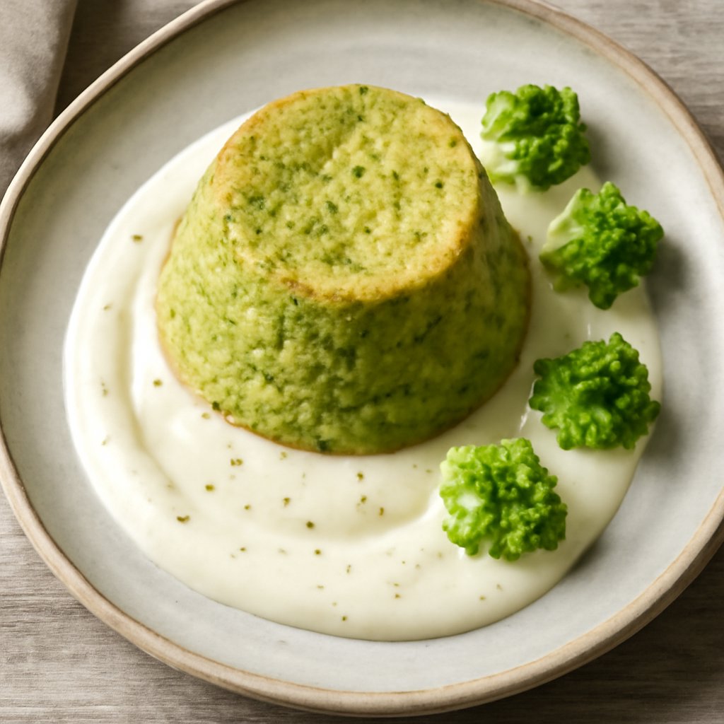 Mini soufflé al broccolo romanesco con fonduta al caprino