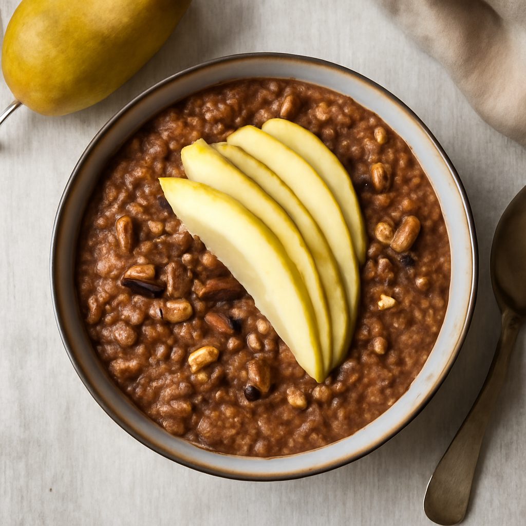 Overnight Oats porridge cioccolato e pere