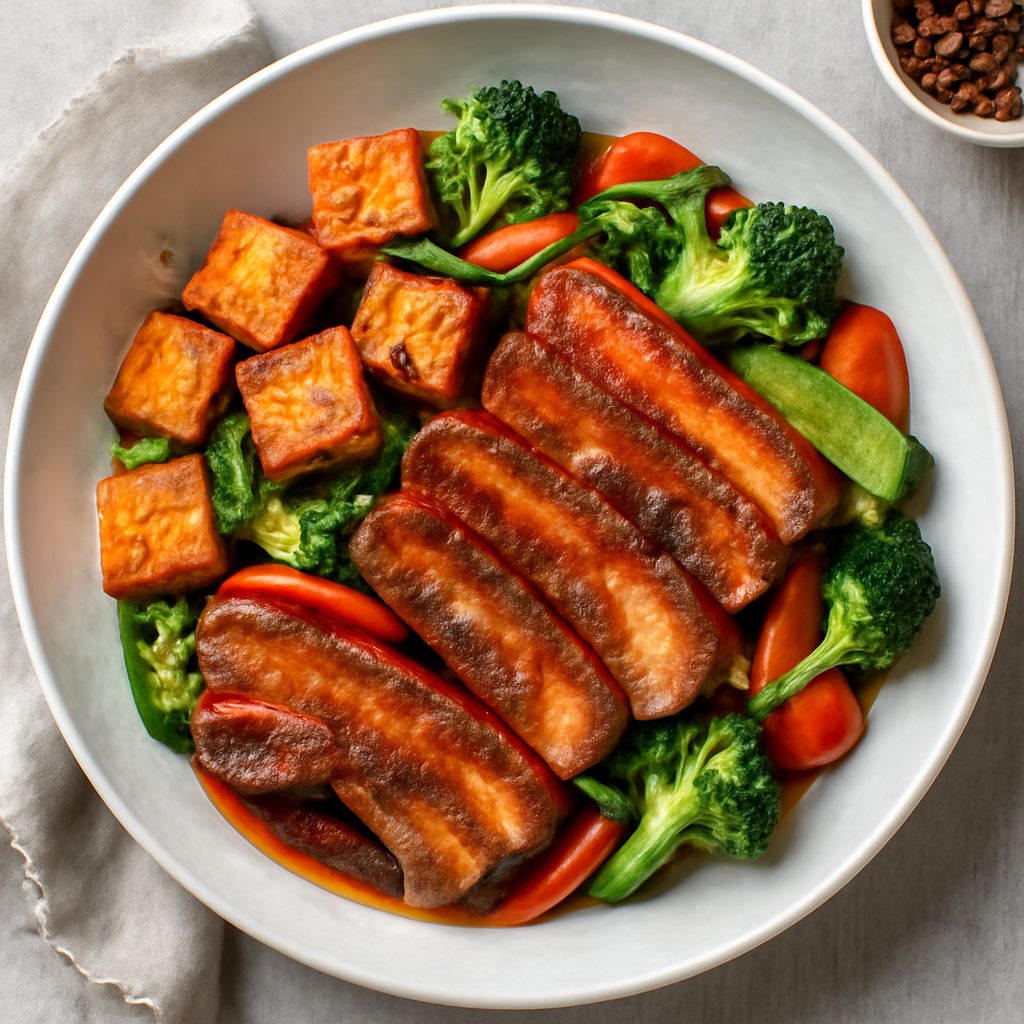Pancia di maiale piccante con tofu e verdure