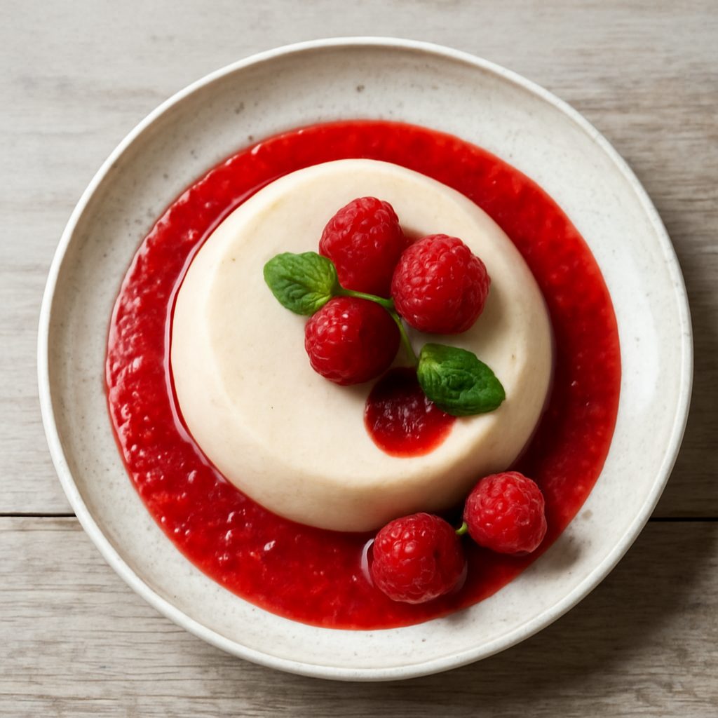 Panna cotta agli anacardi con salsa ai lamponi (vegan)