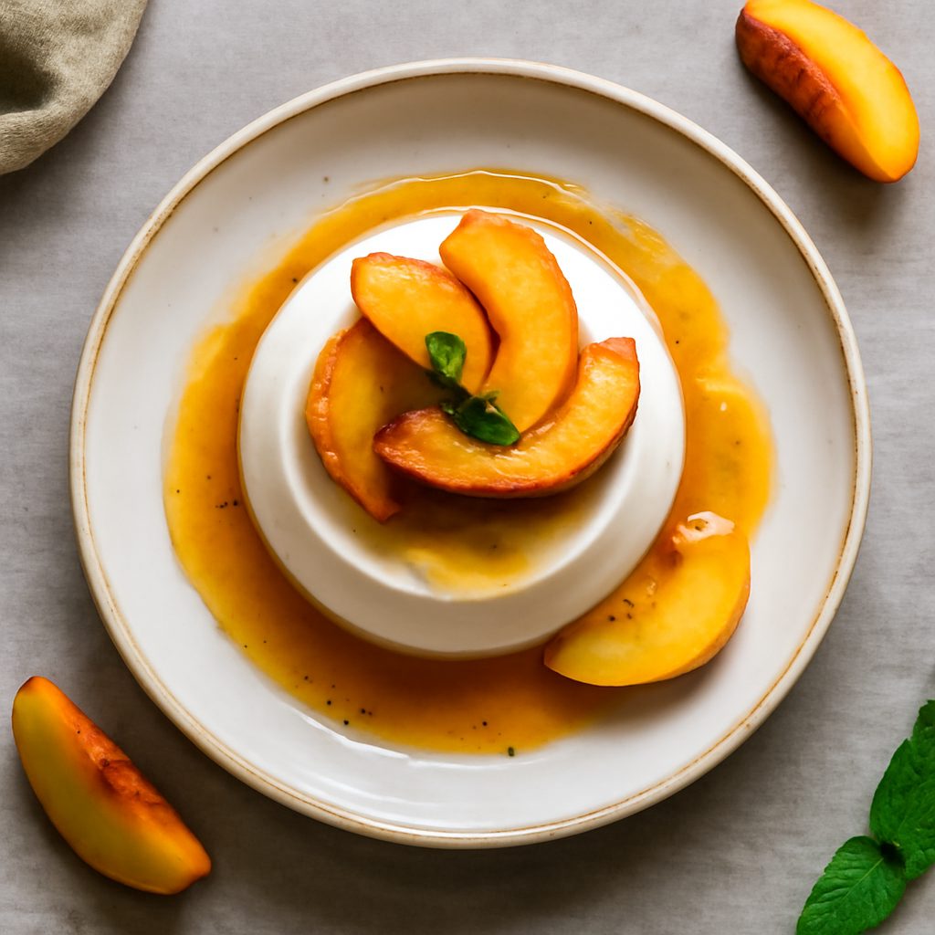 Panna cotta allo yogurt greco e pesche