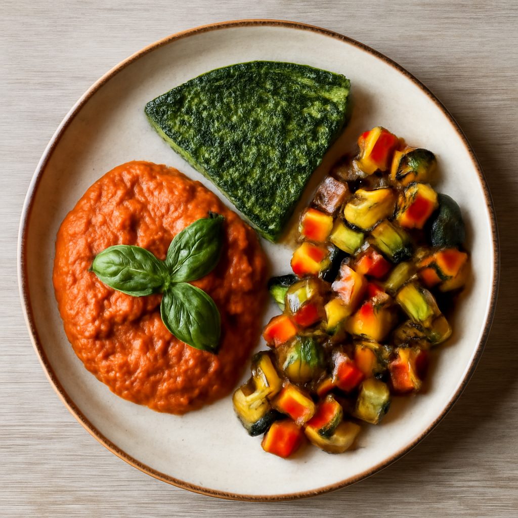 Pappa al pomodoro, frittata di spinaci e ratatouille di verdure