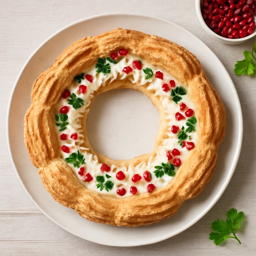Paris-Brest salato con crema al Parmigiano reggiano e melagrana
