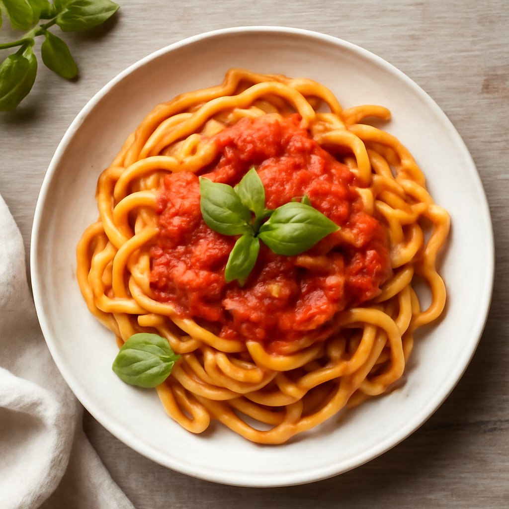 Pasta fresca con farina di ceci (senza glutine) al sugo di pomodoro