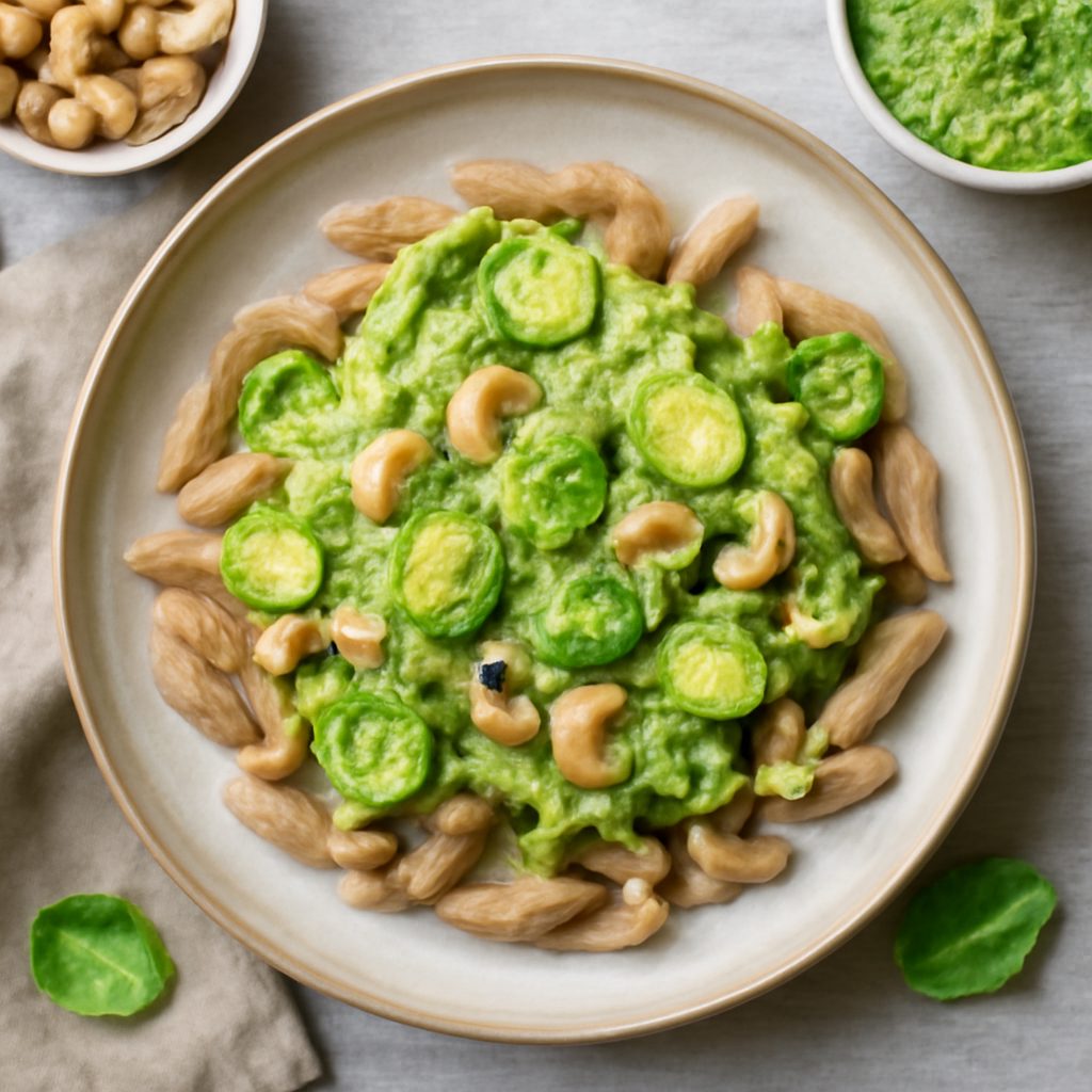 Pasta integrale con crema di cavoletti di Bruxelles e anacardi