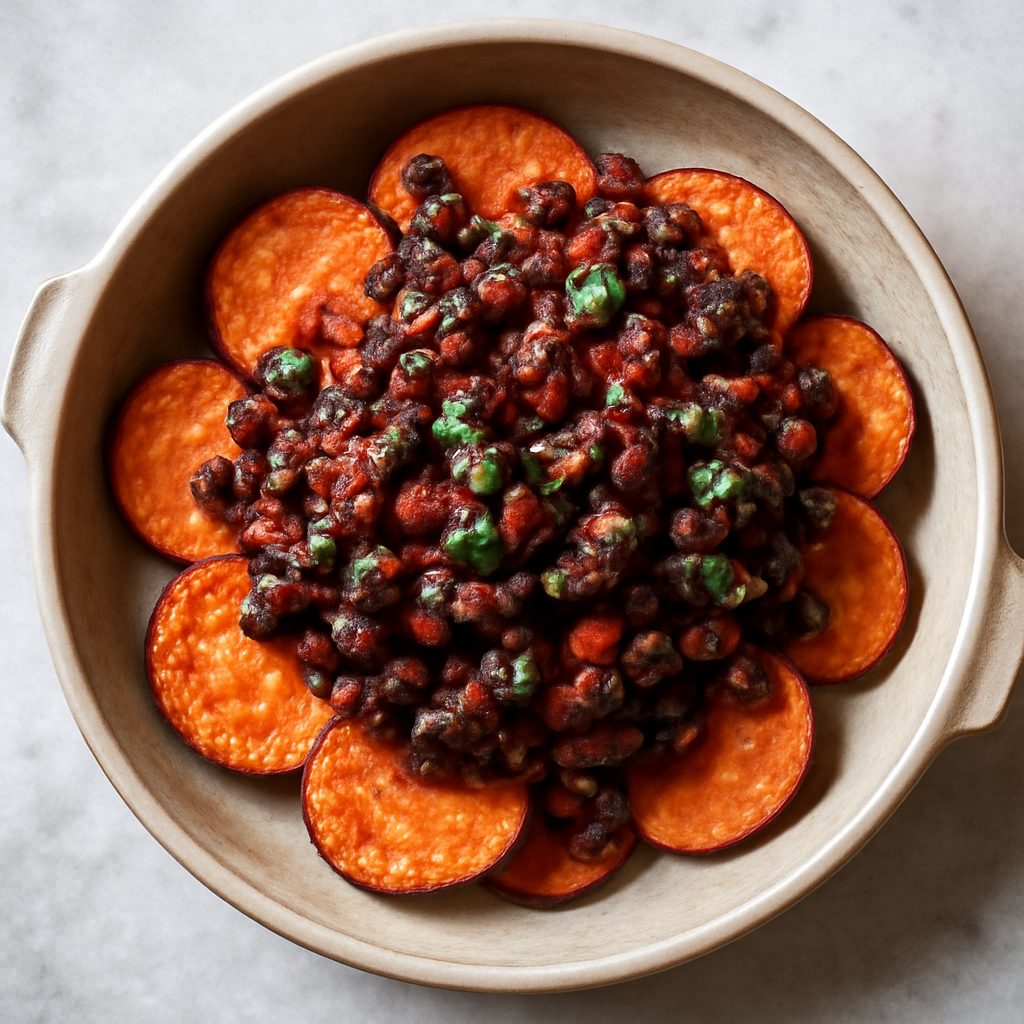 Patate dolci e chili di fagioli neri
