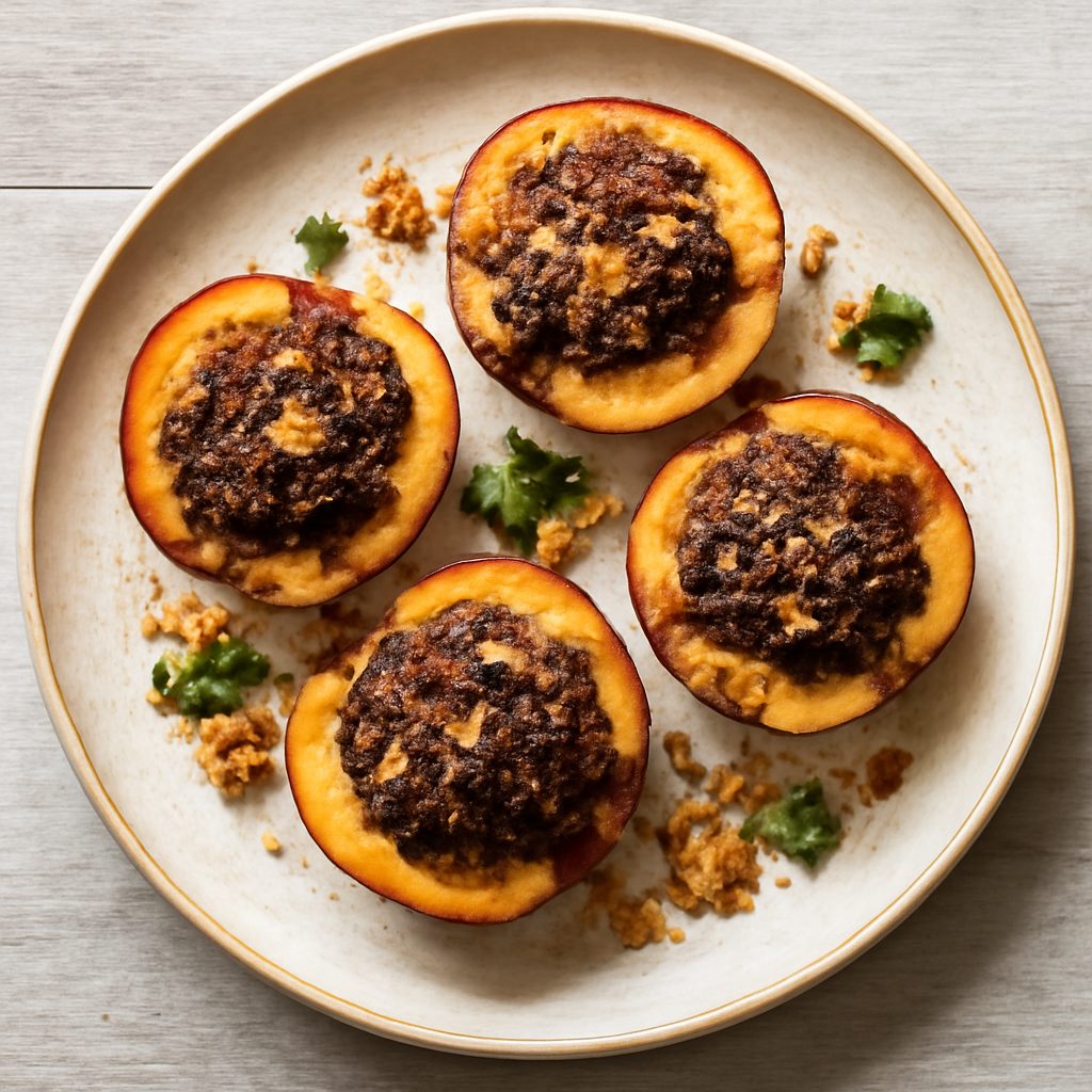 Pesche a cottura lenta gratinate al cioccolato e amaretto