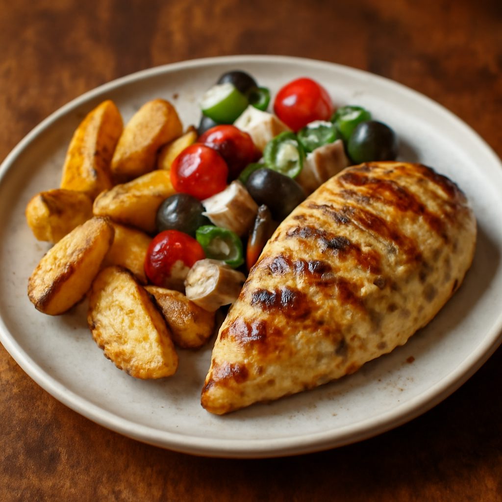 Petto di Pollo alla Greca Light con Verdure e Patata Dolce