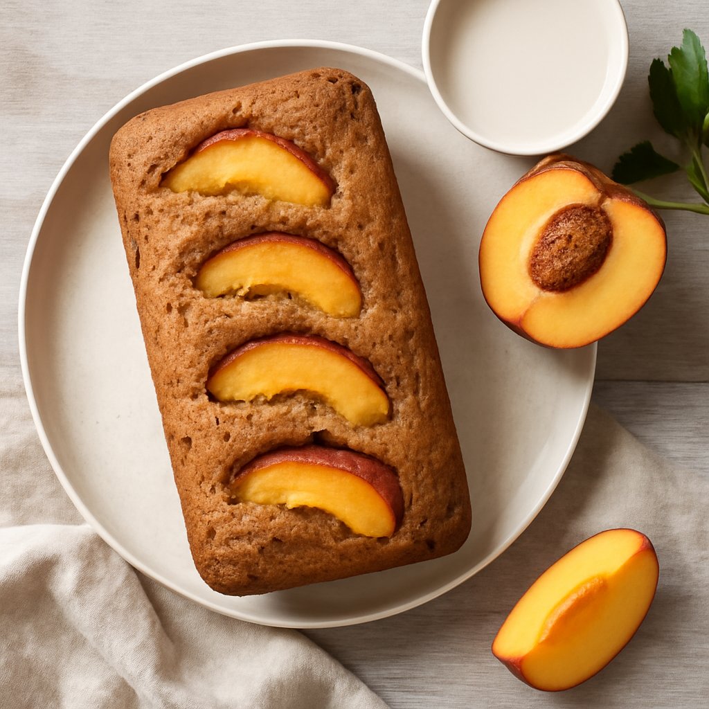 Plumcake pesche e farro con latte di soia