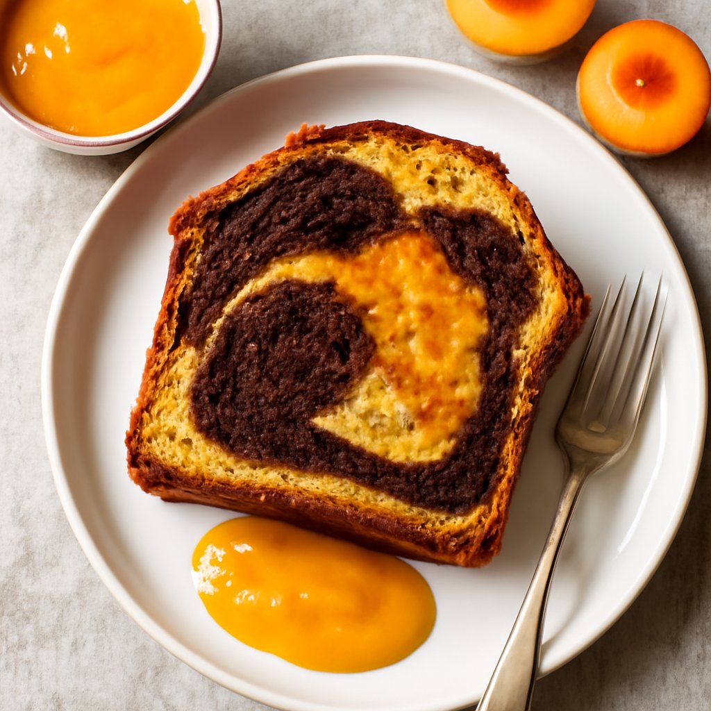 Plumcake variegato al cioccolato e cremoso alle albicocche