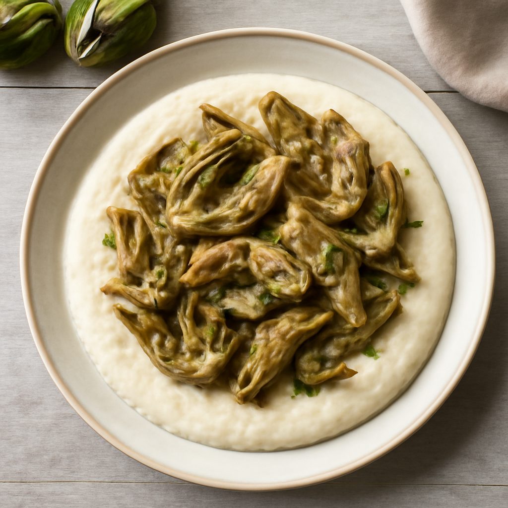 Polenta bianca con carciofi
