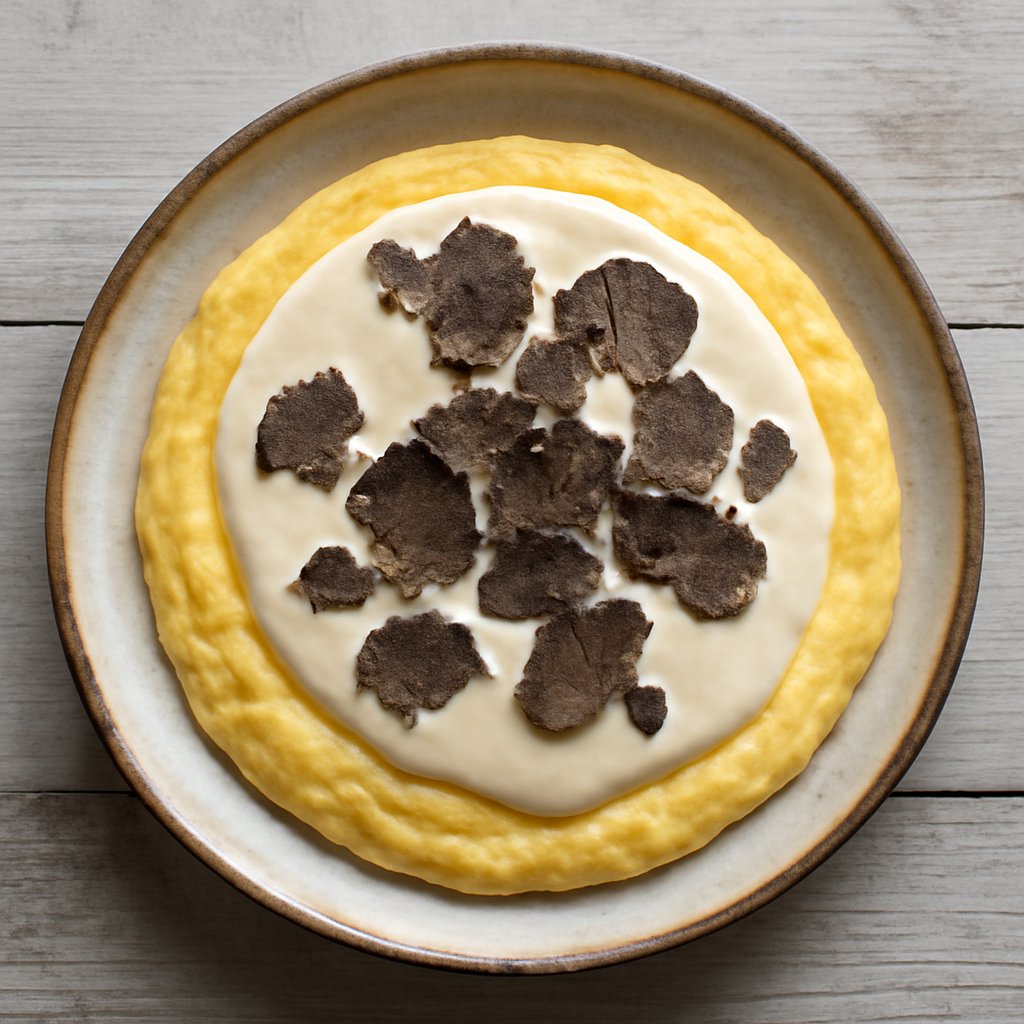 Polenta morbida con fonduta di Parmigiano Reggiano e tartufo nero