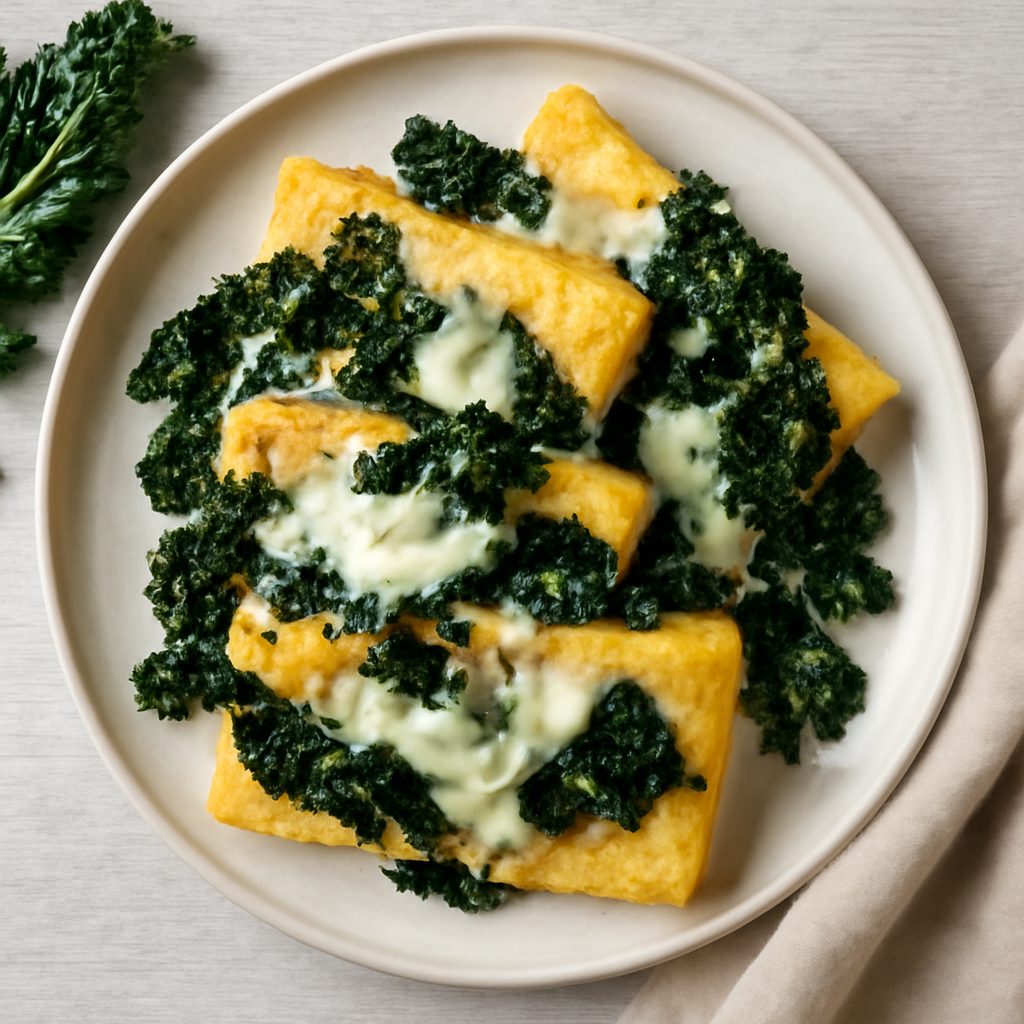 Polenta pasticciata con cavolo nero e formaggi filanti