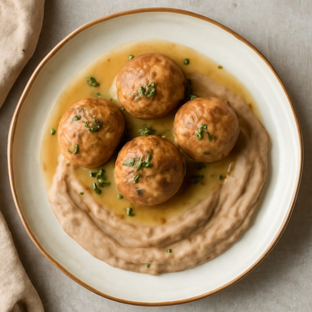 Polpette in bianco con purè di castagne