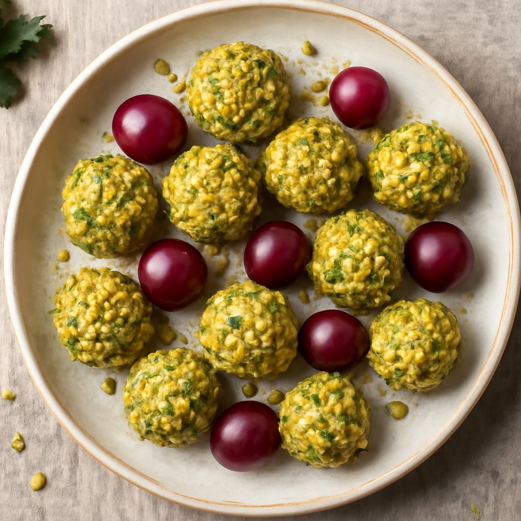 Polpettine di uva e formaggio ai pistacchi