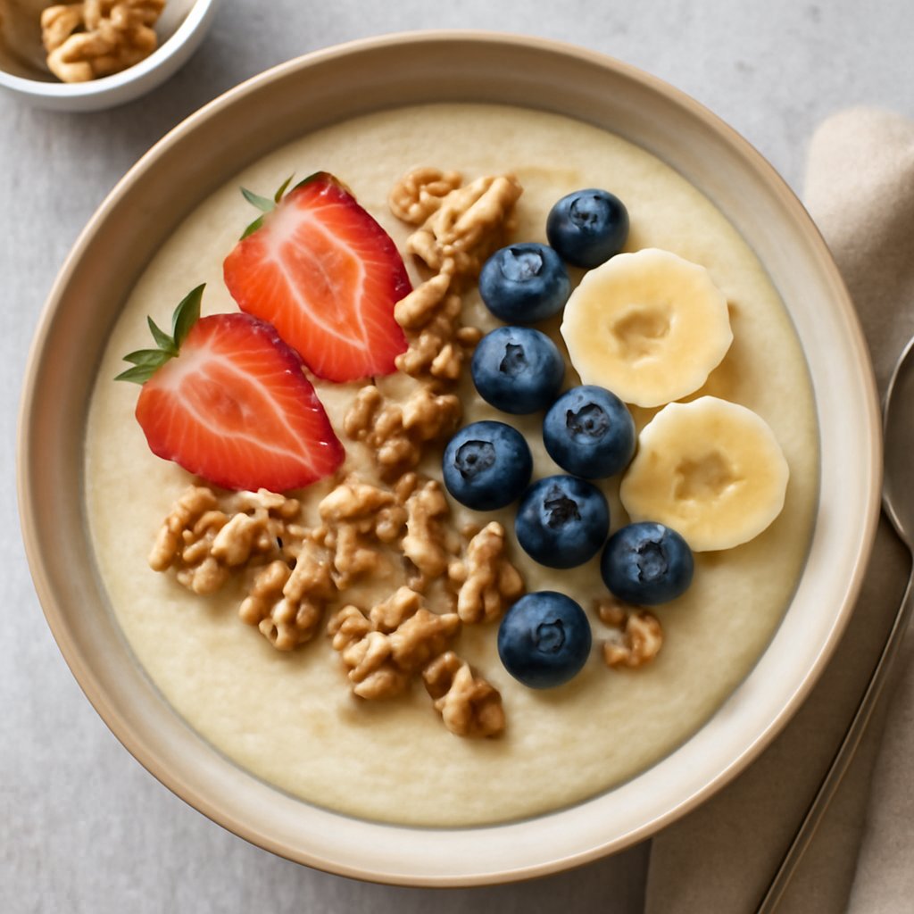 Porridge di semolino con noci e frutta fresca