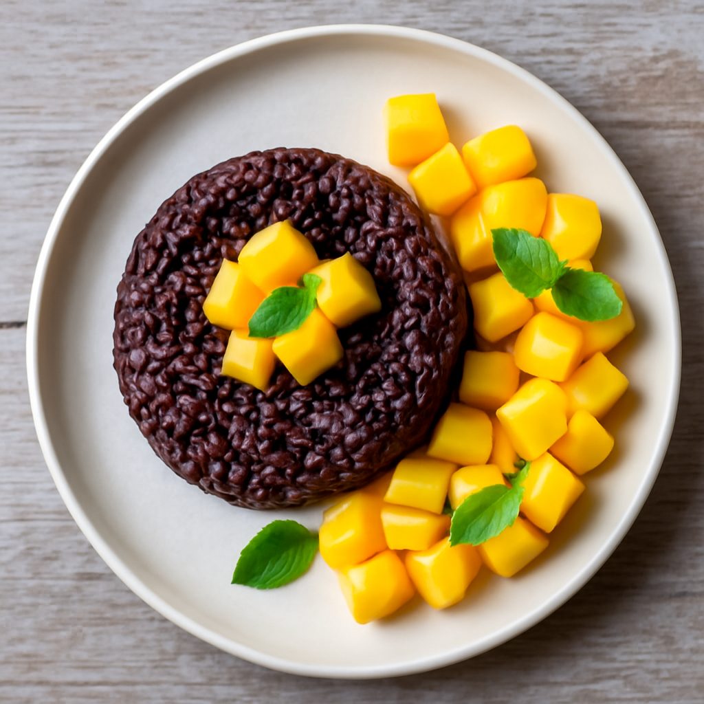Pudding di riso venere e mango