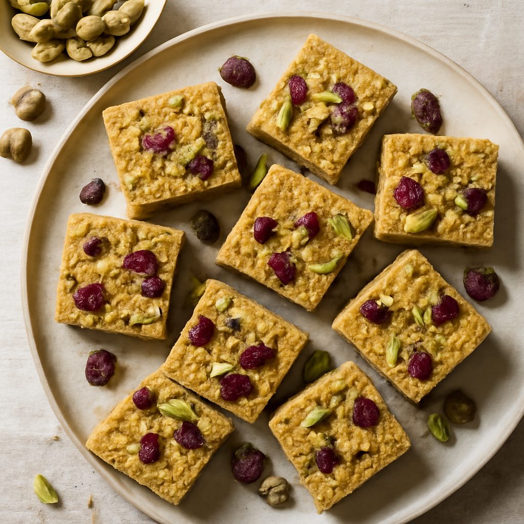 Quadrotti al pistacchio e ai mirtilli rossi
