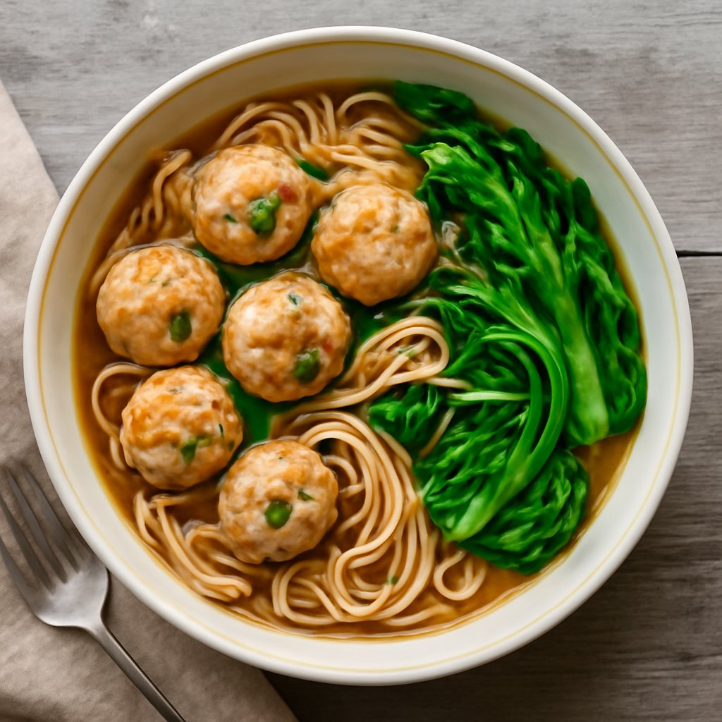 Ramen con polpettine di gamberi e orata
