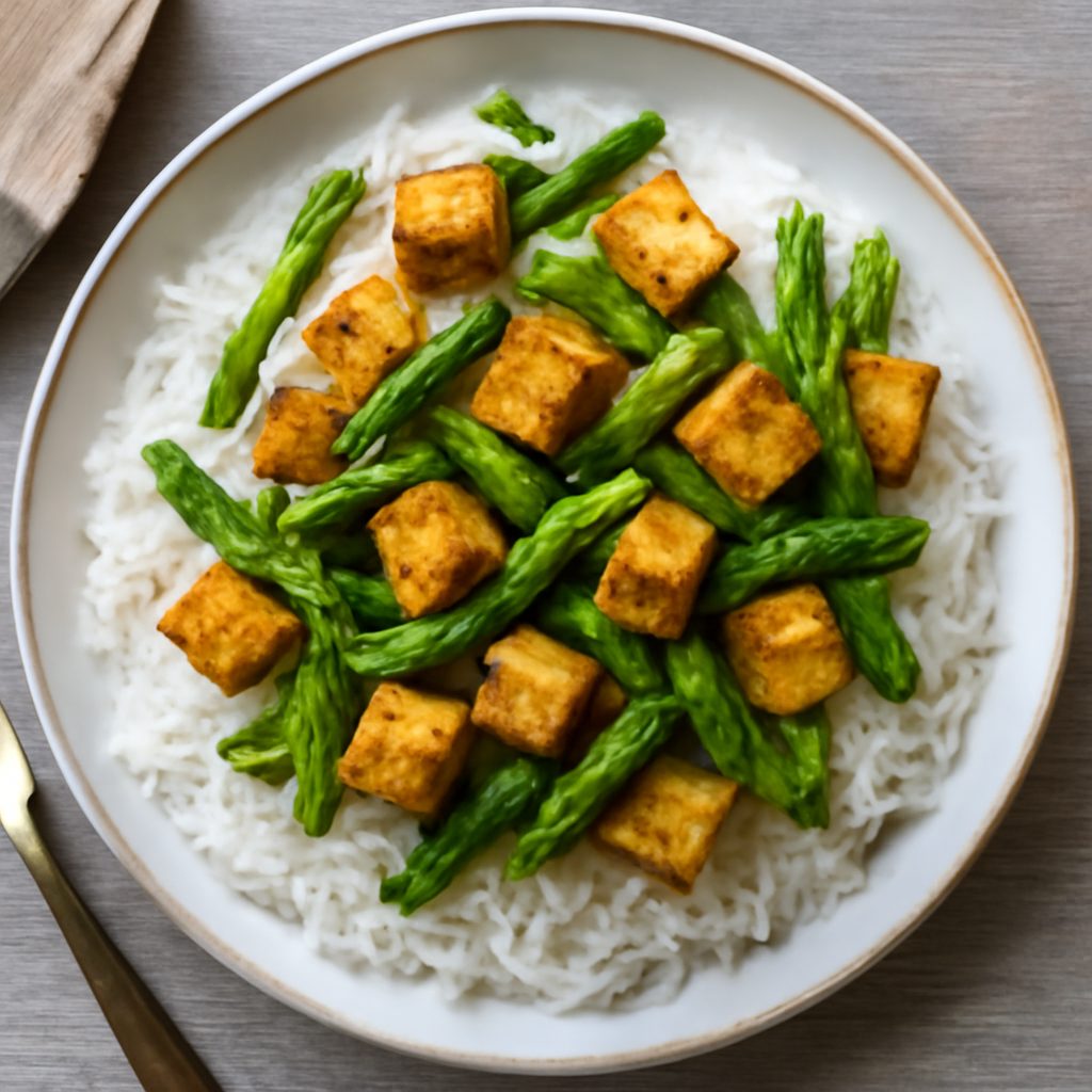 Riso basmati con tofu e asparagi verdi