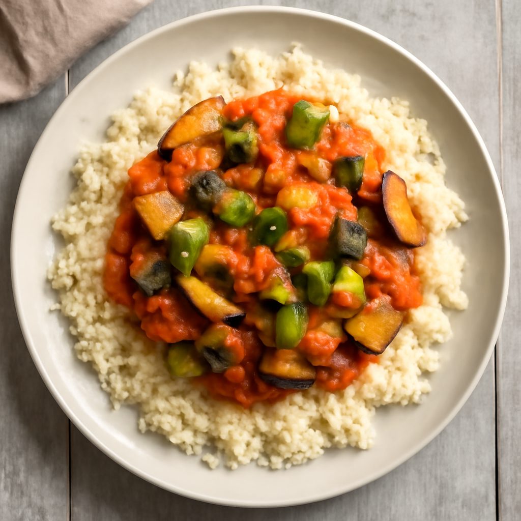 Riso di cavolfiore con ratatouille di verdure