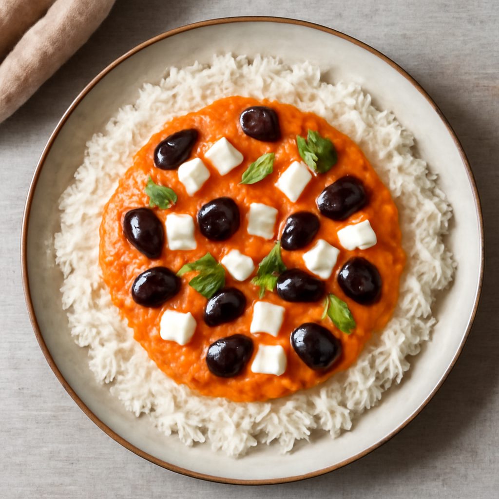 Riso Jasmine con crema di peperoni, olive e Feta