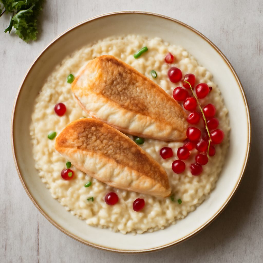 Risotto alla gallinella con panna e ribes