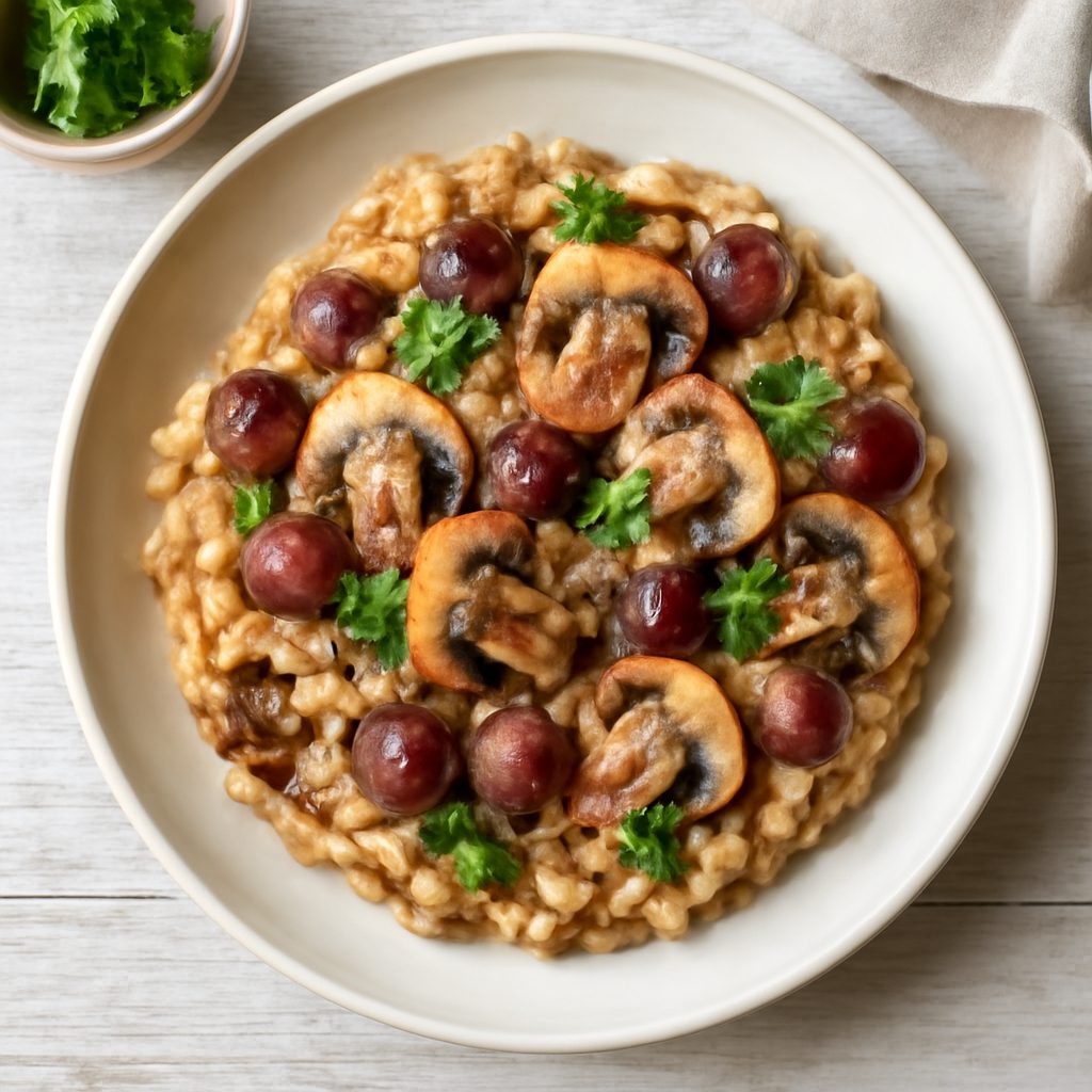 Risotto con uva e funghi