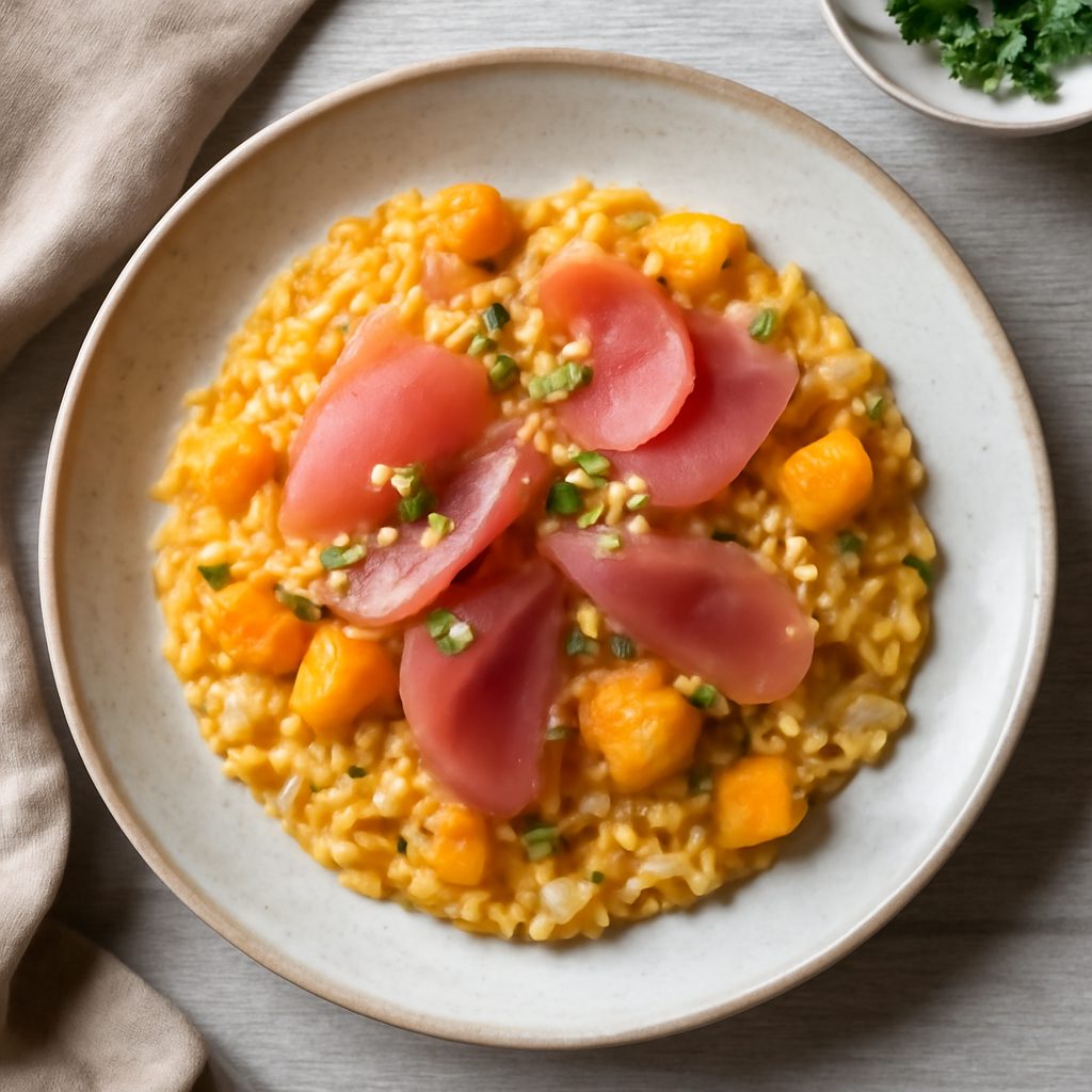 Risotto con zucca e tonno affumicato (per 2 persone)