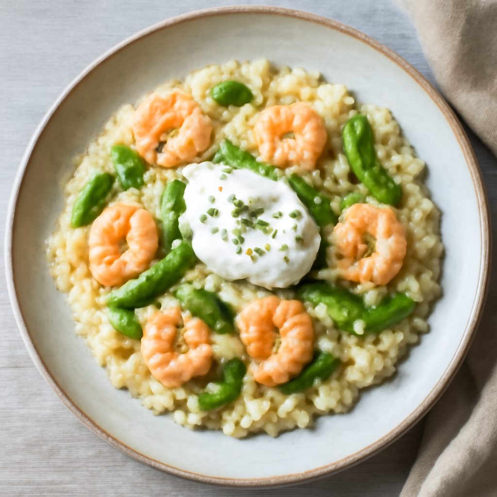 Risotto gamberetti, asparagi e yogurt